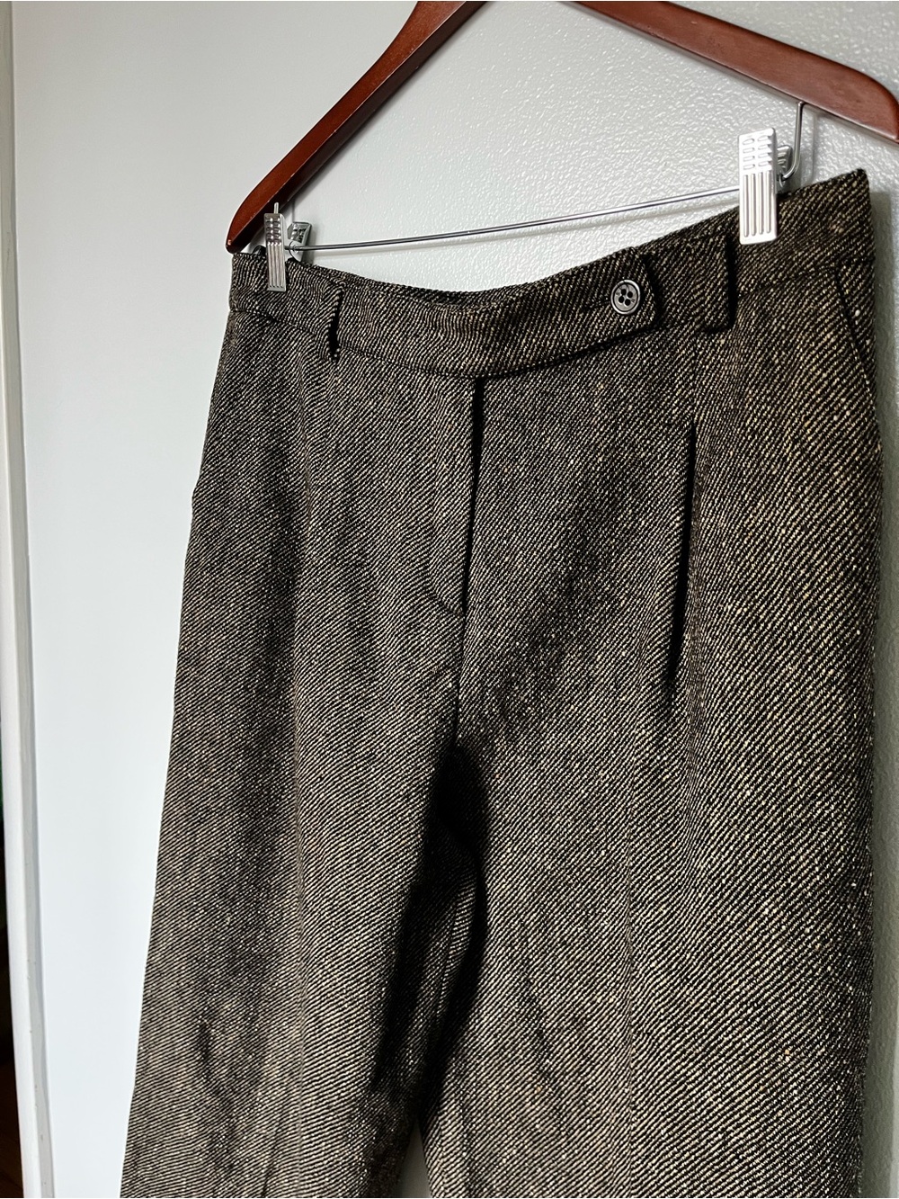 Sonia Rykiel Brown & Black Herringbone Wool Cotton Cashmere Wide Leg Trouser
